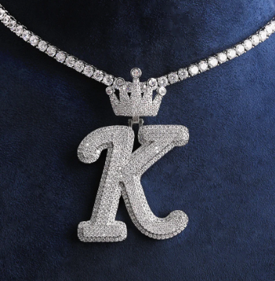 LUXIIVA® ICED OUT INITIAL LETTER K CROWN BAIL(Ready to Ship)