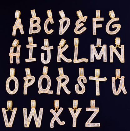 LUXIIVA® A-Z  BAGUETTE INITIAL LETTERS HIP HOP PENDANT(Ready to Ship)