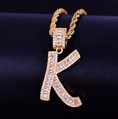 LUXIIVA® A-Z  BAGUETTE INITIAL LETTERS HIP HOP PENDANT(Ready to Ship)