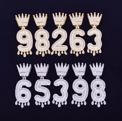 LUXIIVA® CROWN BAIL DRIP INITIALS NUMBER CHAIN PENDANT (Ready to Ship)
