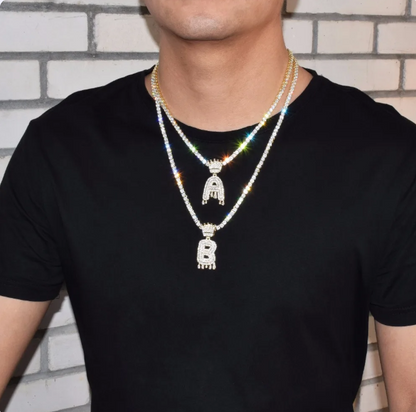 LUXIIVA® CROWN BAIL DRIP INITIALS LETTER CHAIN PENDANT (Ready to Ship)