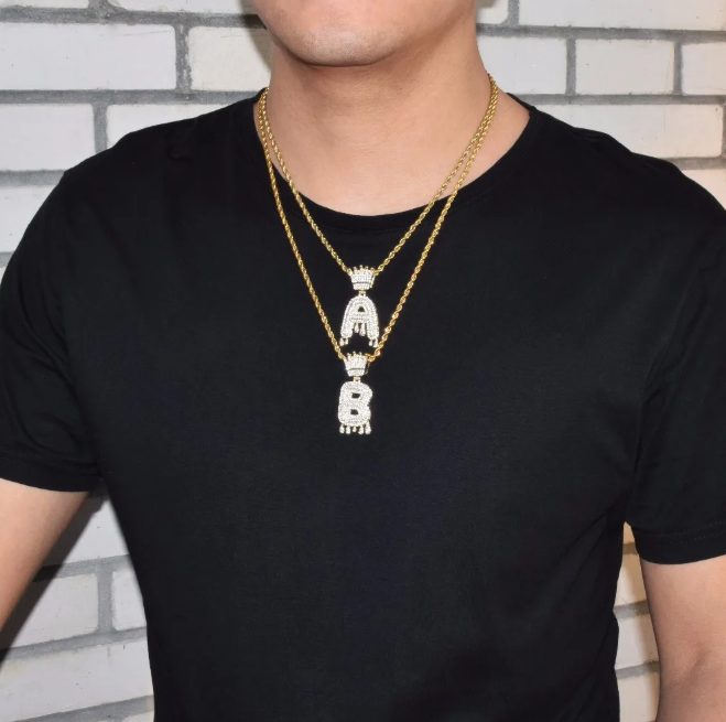LUXIIVA® CROWN BAIL DRIP INITIALS LETTER CHAIN PENDANT (Ready to Ship)