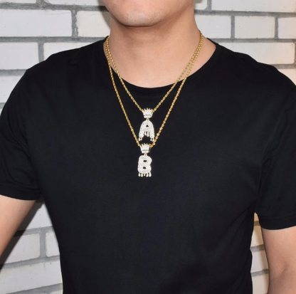 LUXIIVA® CROWN BAIL DRIP INITIALS LETTER CHAIN PENDANT (Ready to Ship)