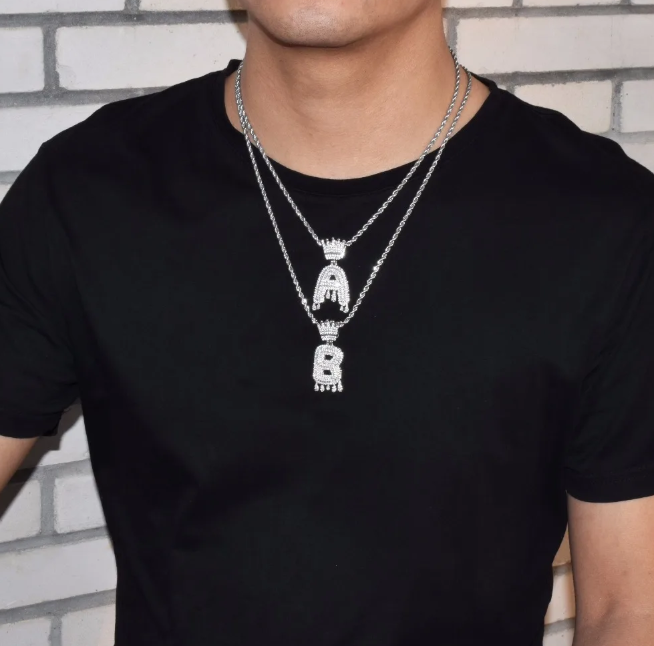 LUXIIVA® CROWN BAIL DRIP INITIALS LETTER CHAIN PENDANT (Ready to Ship)