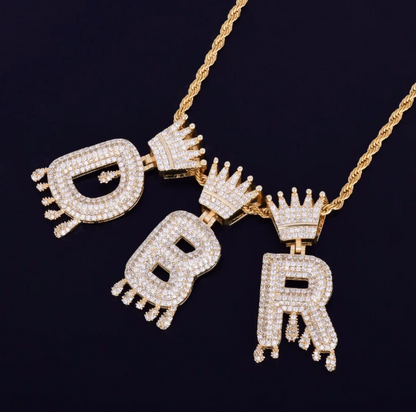 LUXIIVA® CROWN BAIL DRIP INITIALS LETTER CHAIN PENDANT (Ready to Ship)