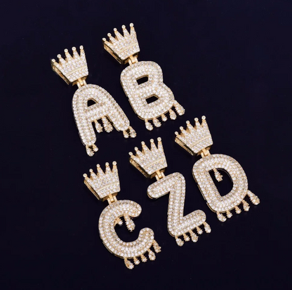 LUXIIVA® CROWN BAIL DRIP INITIALS LETTER CHAIN PENDANT (Ready to Ship)