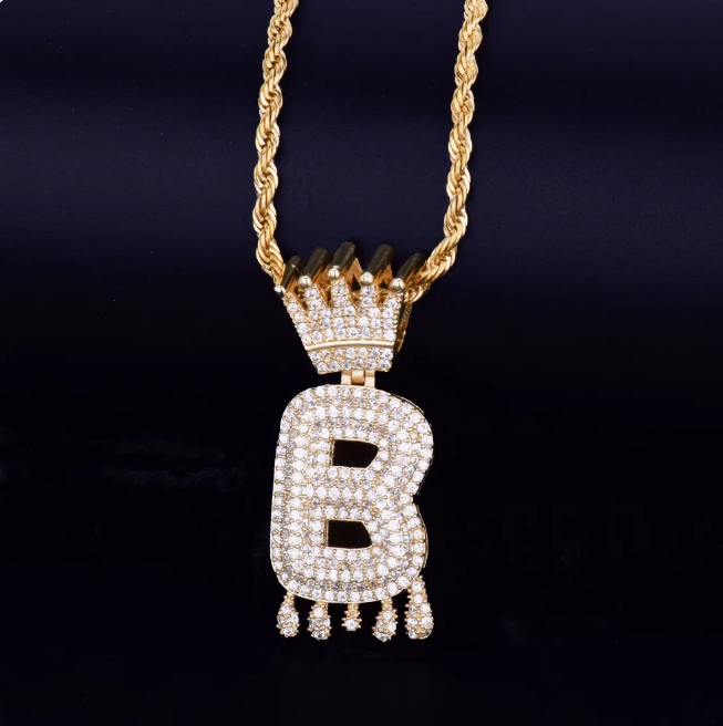 LUXIIVA® CROWN BAIL DRIP INITIALS LETTER CHAIN PENDANT (Ready to Ship)