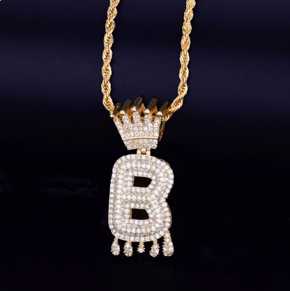 LUXIIVA® CROWN BAIL DRIP INITIALS LETTER CHAIN PENDANT (Ready to Ship)