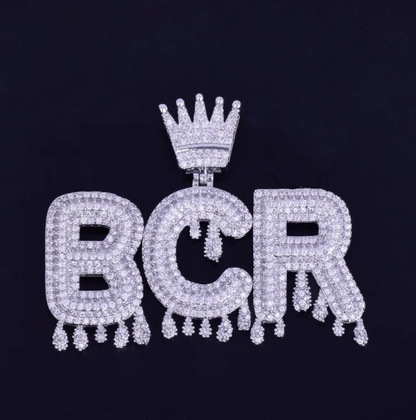 LUXIIVA® CROWN BAIL DRIP INITIALS LETTER CHAIN PENDANT (Ready to Ship)