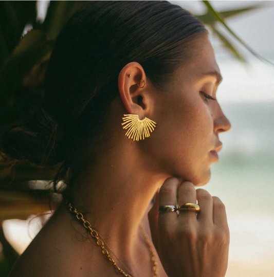 LUXIIVA® GOLD FAN EARRINGS(Ready to Ship)