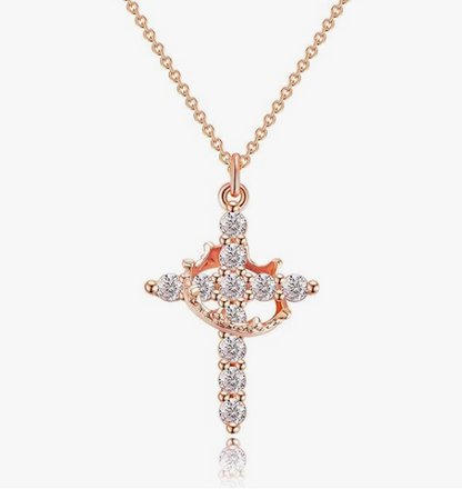 LUXIIVA® SPARKLING CROWN CROSS NECKLACE (Ready to Ship)