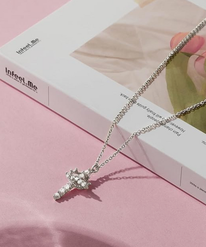 LUXIIVA® SPARKLING CROWN CROSS NECKLACE (Ready to Ship)