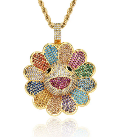 Sunflower Colorful Petal Smiley Face Necklace