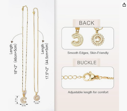 LUXIIVA® 2 PCS 14K DIAMOND LETTER INITIAL NECKLACE SET(Ready to Ship)