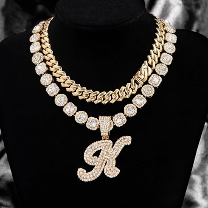 LUXIIVA® 2 PCS CUBAN LINK SET WITH INITIAL(Ready to Ship)-$27.5/Count