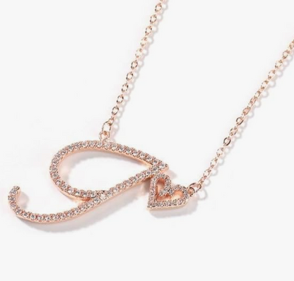 LUXIIVA® JASMINE CURSIVE HEART INITIAL NECKLACE(Ready to Ship)