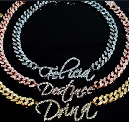 LUXIIVA® JANICE RHINESTONE CUBAN NAME NECKLACE