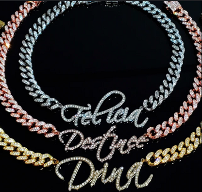 LUXIIVA® JANICE RHINESTONE CUBAN NAME NECKLACE