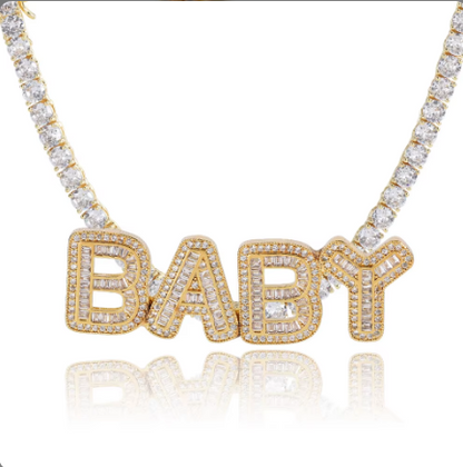 LUXIIVA® NELLY ICED OUT NAMEPLATE NECKLACE