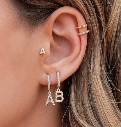 LUXIIVA® INITIAL HUGGIE HOOP EARRINGS(Ready to Ship)