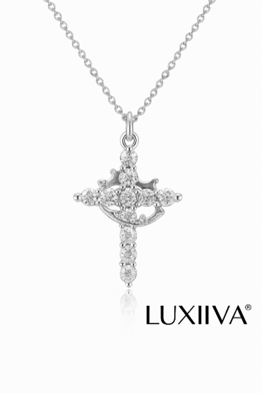 LUXIIVA® SPARKLING CROWN CROSS NECKLACE (Ready to Ship)