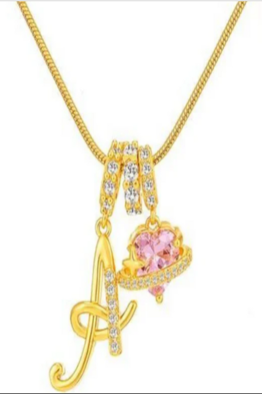 LUXIIVA® CURSIVE INITIAL PINK HEART NECKLACE (Ready to Ship)