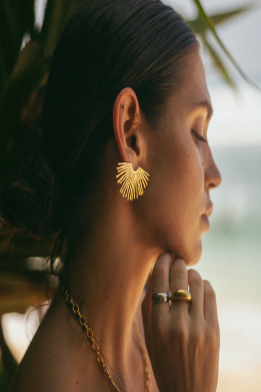 LUXIIVA® GOLD FAN EARRINGS(Ready to Ship)