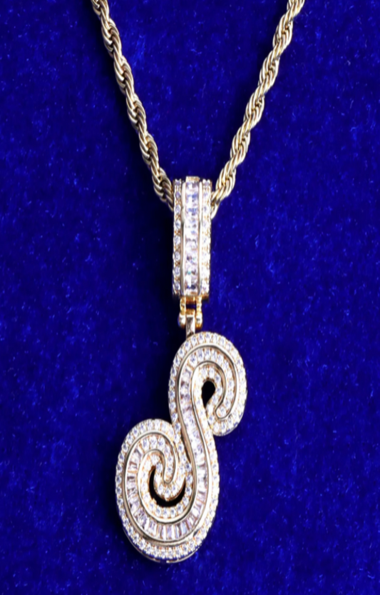 LUXIIVA® CURSIVE BAGUETTE INITIAL NECKLACE(Ready to Ship)