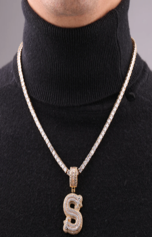 LUXIIVA® INITIAL SINGLE ICED OUT FROZEN PENDANT(Ready to Ship)