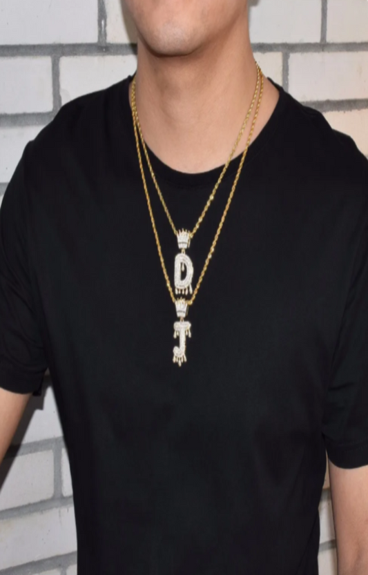 LUXIIVA® CROWN BAIL DRIP INITIALS LETTER CHAIN PENDANT (Ready to Ship)