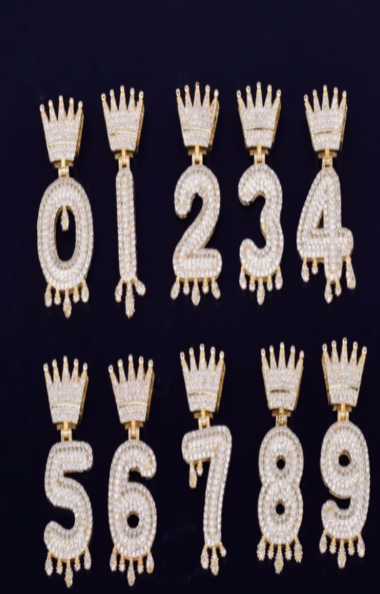 LUXIIVA® CROWN BAIL DRIP INITIALS NUMBER CHAIN PENDANT (Ready to Ship)