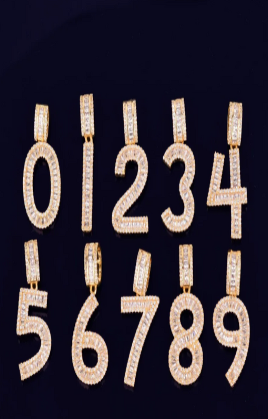 LUXIIVA® ICED OUT BAGUETTE NUMBER PENDANT(Ready to Ship)
