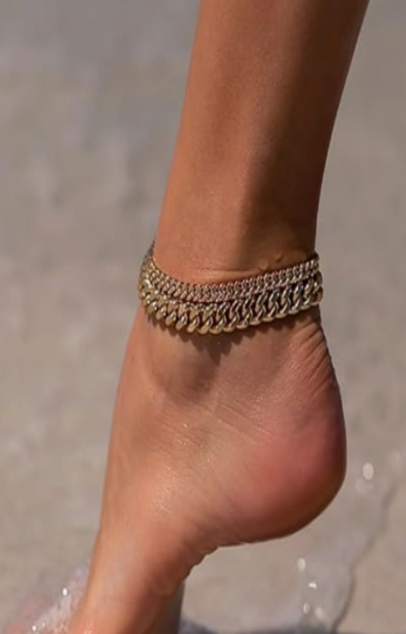 LUXIIVA® 2 PCS 14K GOLD CUBAN ANKLET SET (Ready to Ship)-$11.5/Count