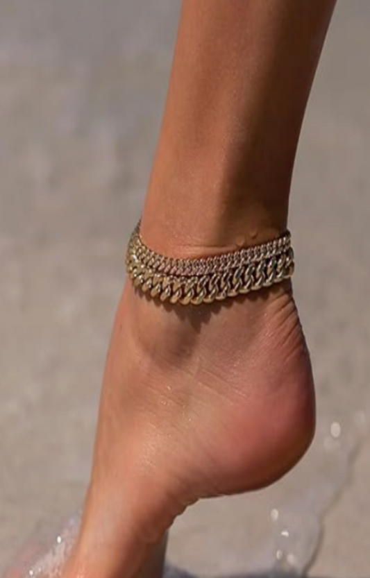 LUXIIVA® 2 PCS 14K GOLD CUBAN ANKLET SET (Ready to Ship)-$11.5/Count