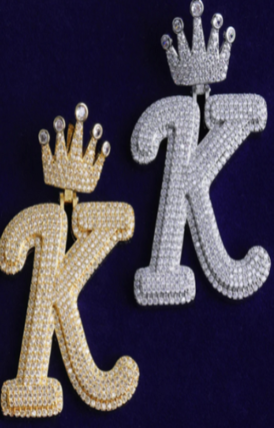 LUXIIVA® ICED OUT INITIAL LETTER K CROWN BAIL(Ready to Ship)