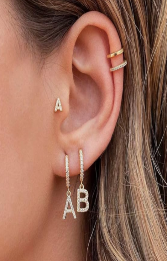 LUXIIVA® INITIAL HUGGIE HOOP EARRINGS(Ready to Ship)