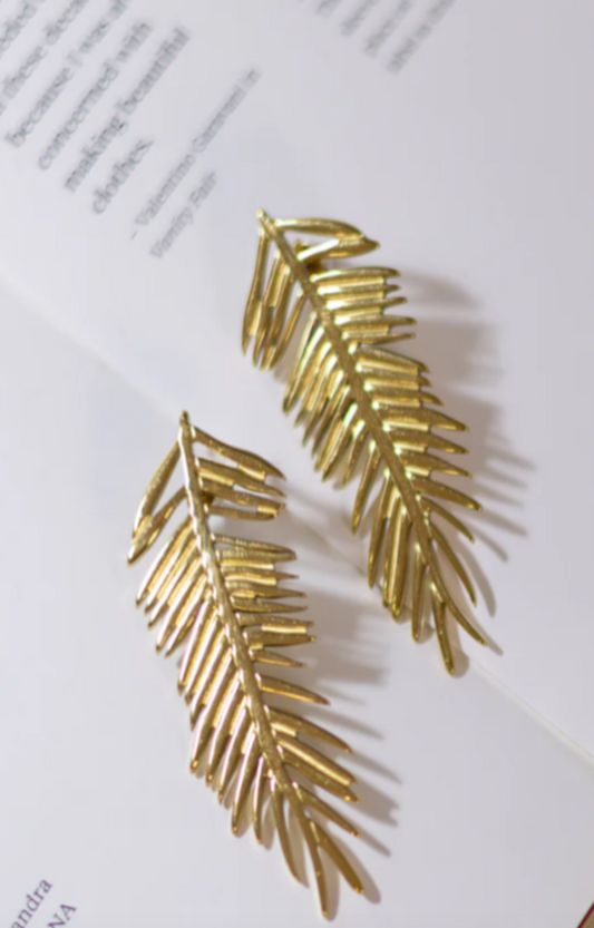LUXIIVA® GOLD PLATED LONG LEAVES EARRINGS(Ready to Ship)