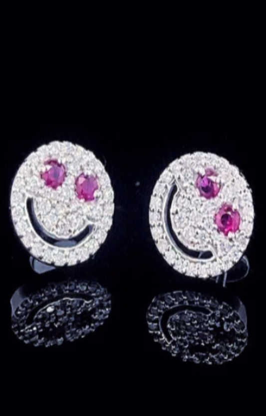 LUXIIVA® SMILEY FACE MOISSANITE STUD EARRINGS(Ready to Ship)