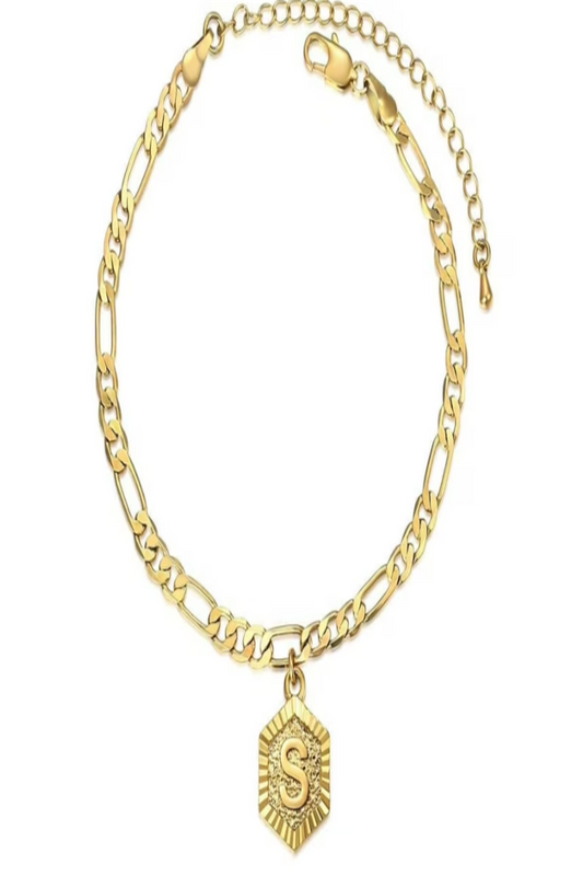LUXIIVA® GOLDEN GLOW BRACELET WITH HEXAGON INITIAL PENDANT (Ready to Ship)