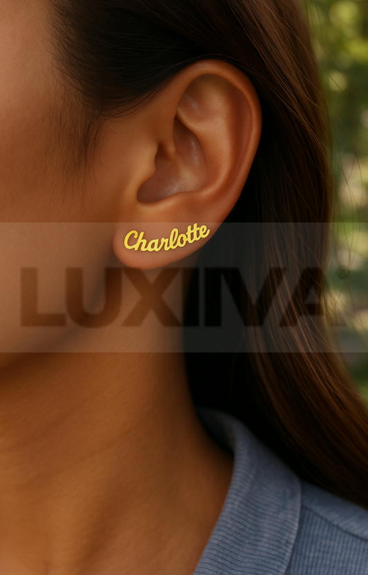 LUXIIVA® CUSTOM CURSIVE NAME  STUD EARRINGS