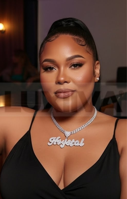 LUXIIVA® CURSIVE FONT ICED OUT-BAGUETTE CUSTOM NAME PENDANT