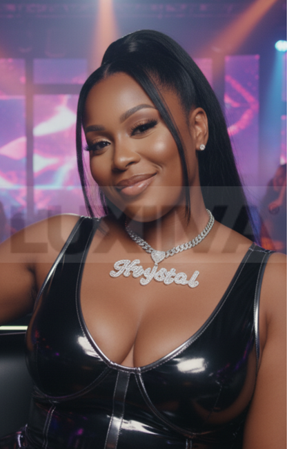 LUXIIVA® CURSIVE FONT ICED OUT-BAGUETTE CUSTOM NAME PENDANT