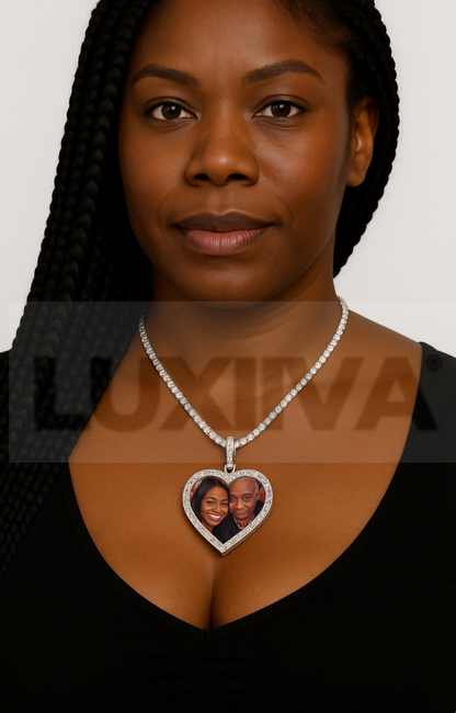 LUXIIVA®  HEART DOUBLE SIDED CUSTOM PICTURE PENDANT