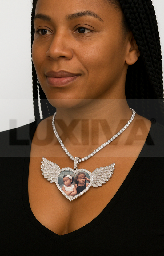 LUXIIVA® HEARTS WINGS CUSTOM PICTURE PENDANT