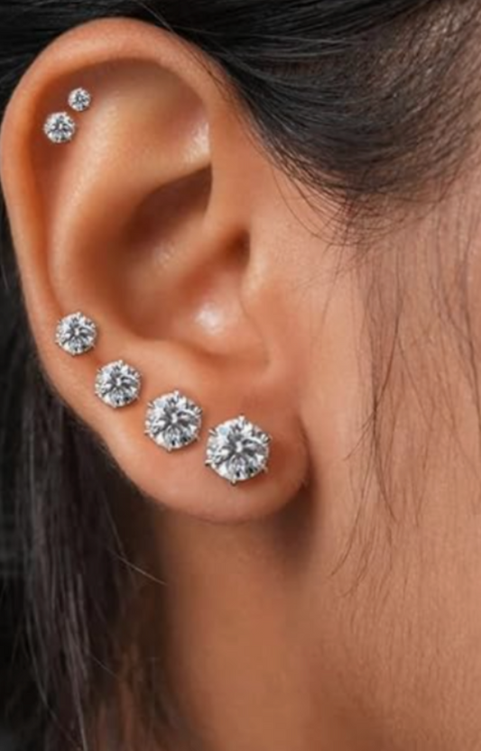 4 PAIRS 316L STAINLESS STEEL CZ SET 5-8mm(Ready to Ship)