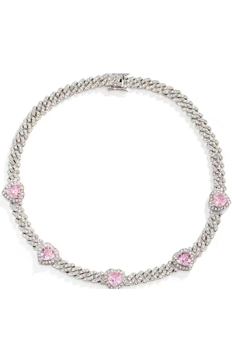 LUXIIVA® ICED HEART PINK DIAMOND CHOKER(Ready to Ship)