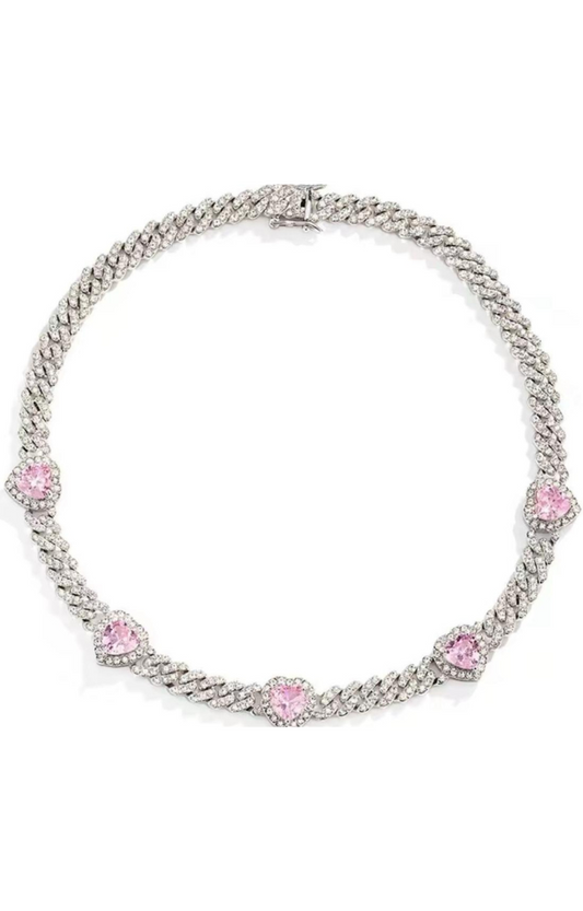 LUXIIVA® ICED HEART PINK DIAMOND CHOKER(Ready to Ship)