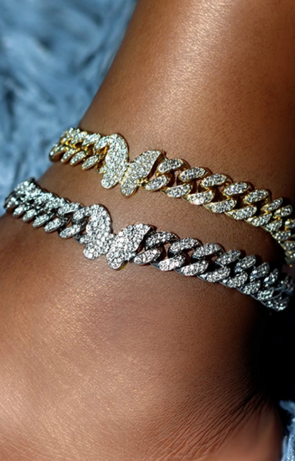 LUXURY ICED-OUT ANKLET WITH BUTTERFLIES(Ready to Ship)