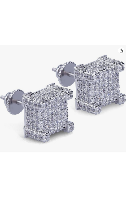 925 STERLING SILVER SQUARE SCREW EARRINGS(Ready to Ship)