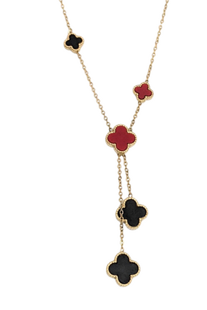 CLOVER TASSEL NECKLACE- Black and Red